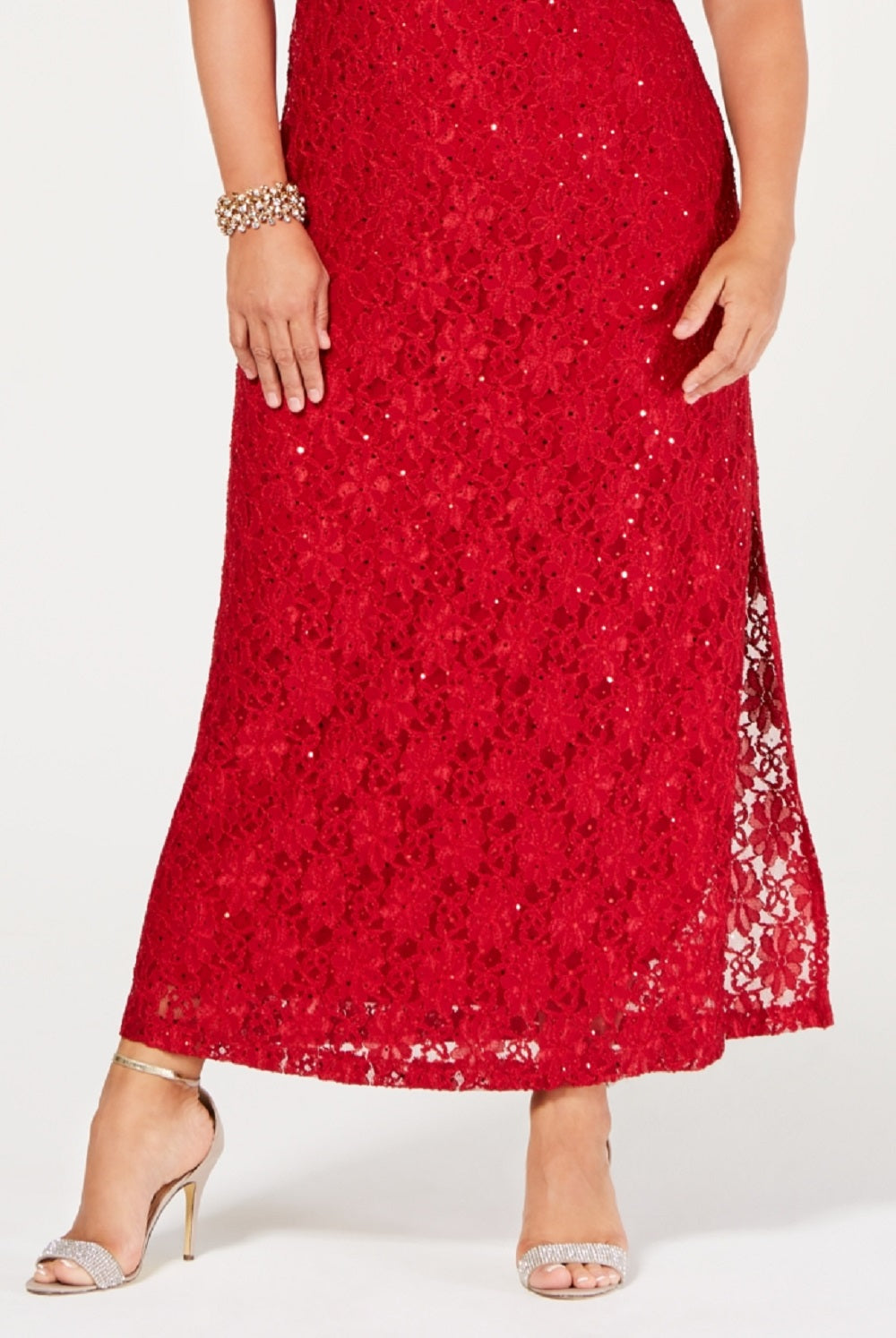 Vestido de renda com lantejoulas feminino conectado, vermelho, tamanho 16W