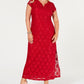 Vestido de renda com lantejoulas feminino conectado, vermelho, tamanho 16W