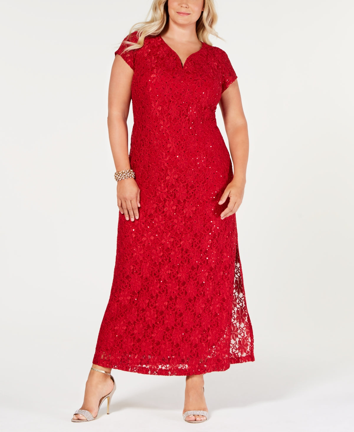Vestido de renda com lantejoulas feminino conectado, vermelho, tamanho 16W