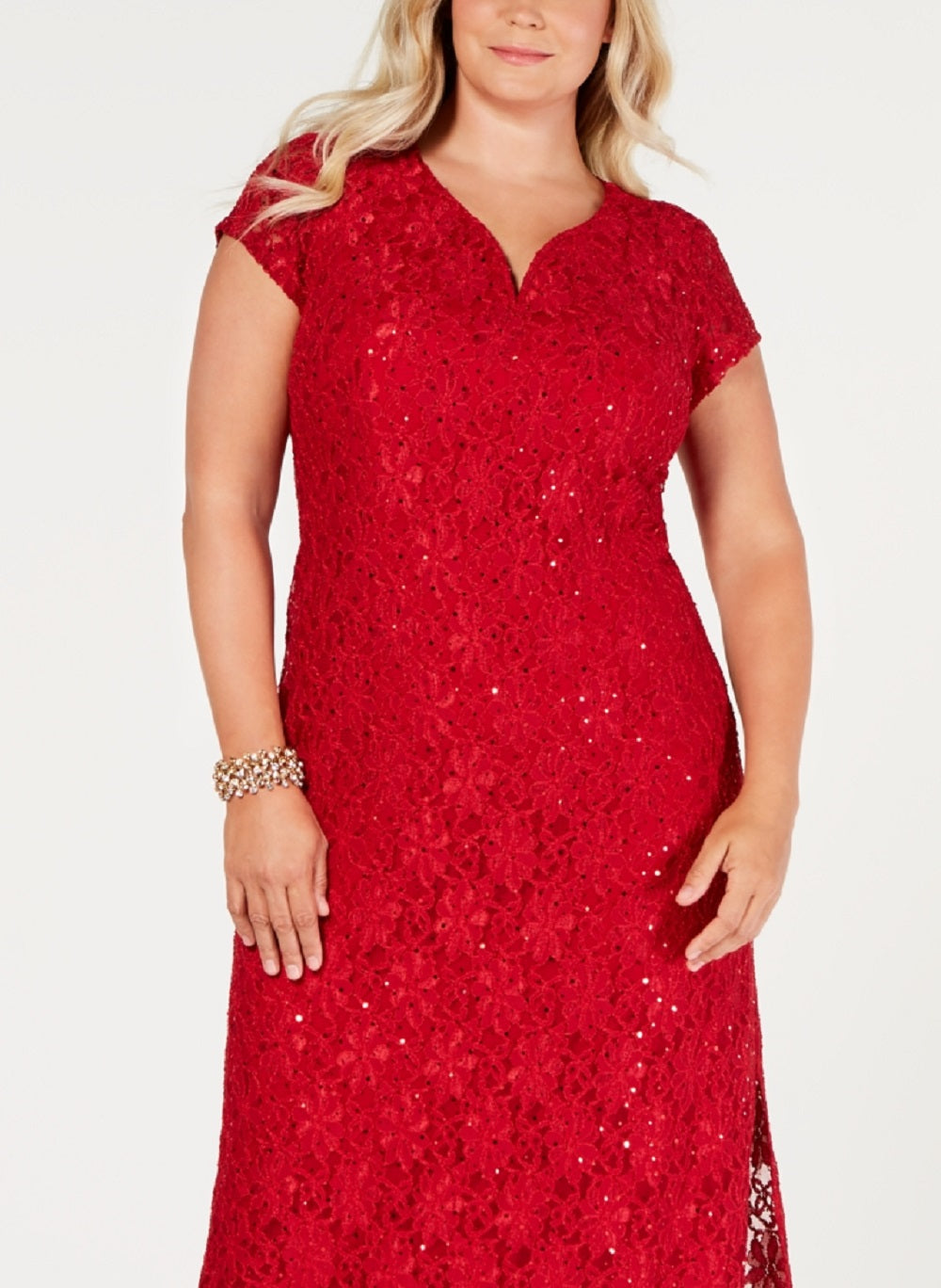 Vestido de renda com lantejoulas feminino conectado, vermelho, tamanho 22W