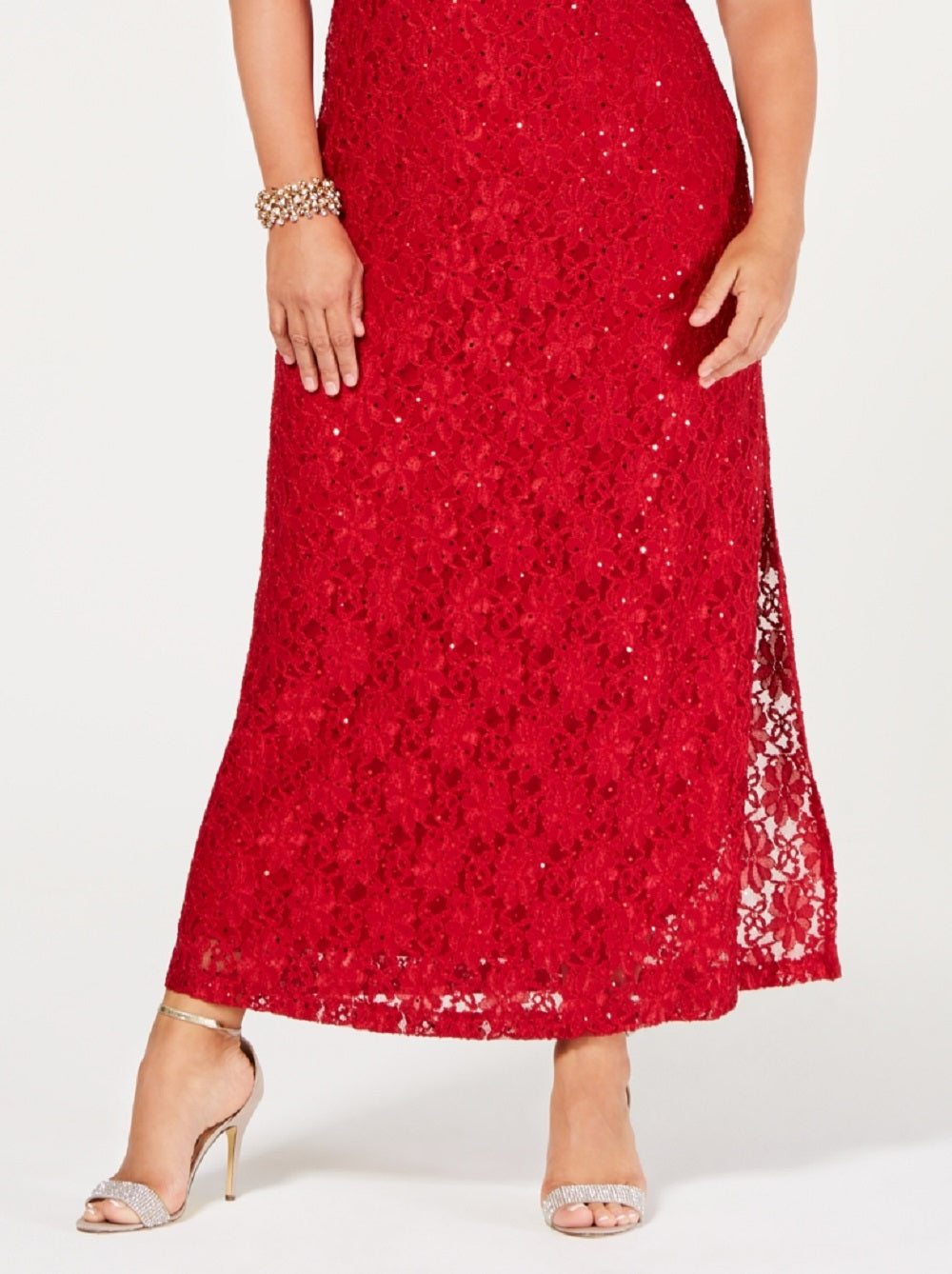 Vestido de renda com lantejoulas feminino conectado, vermelho, tamanho 22W