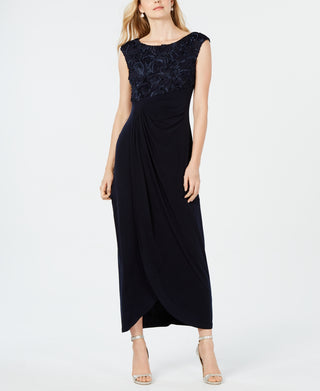 Connected Women's Soutache Faux Wrap Gown Blue Size 10 Petite