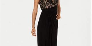 Vestido envelope feminino com bordado de malha sintética conectado, preto, tamanho 10