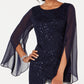 Vestido de renda com lantejoulas e mangas esvoaçantes feminino Connected, azul, tamanho 6