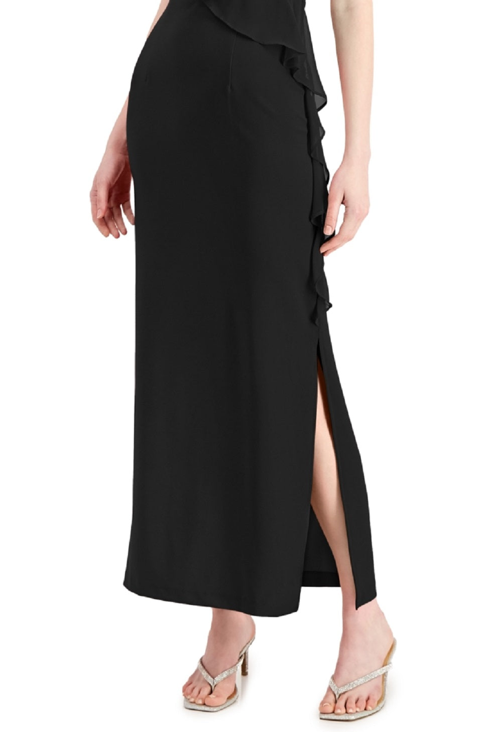 Vestido feminino Connected com babados em cascata, preto, tamanho 10