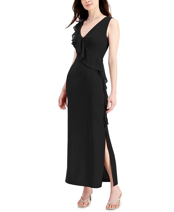 Vestido feminino Connected com babados em cascata, preto, tamanho 16
