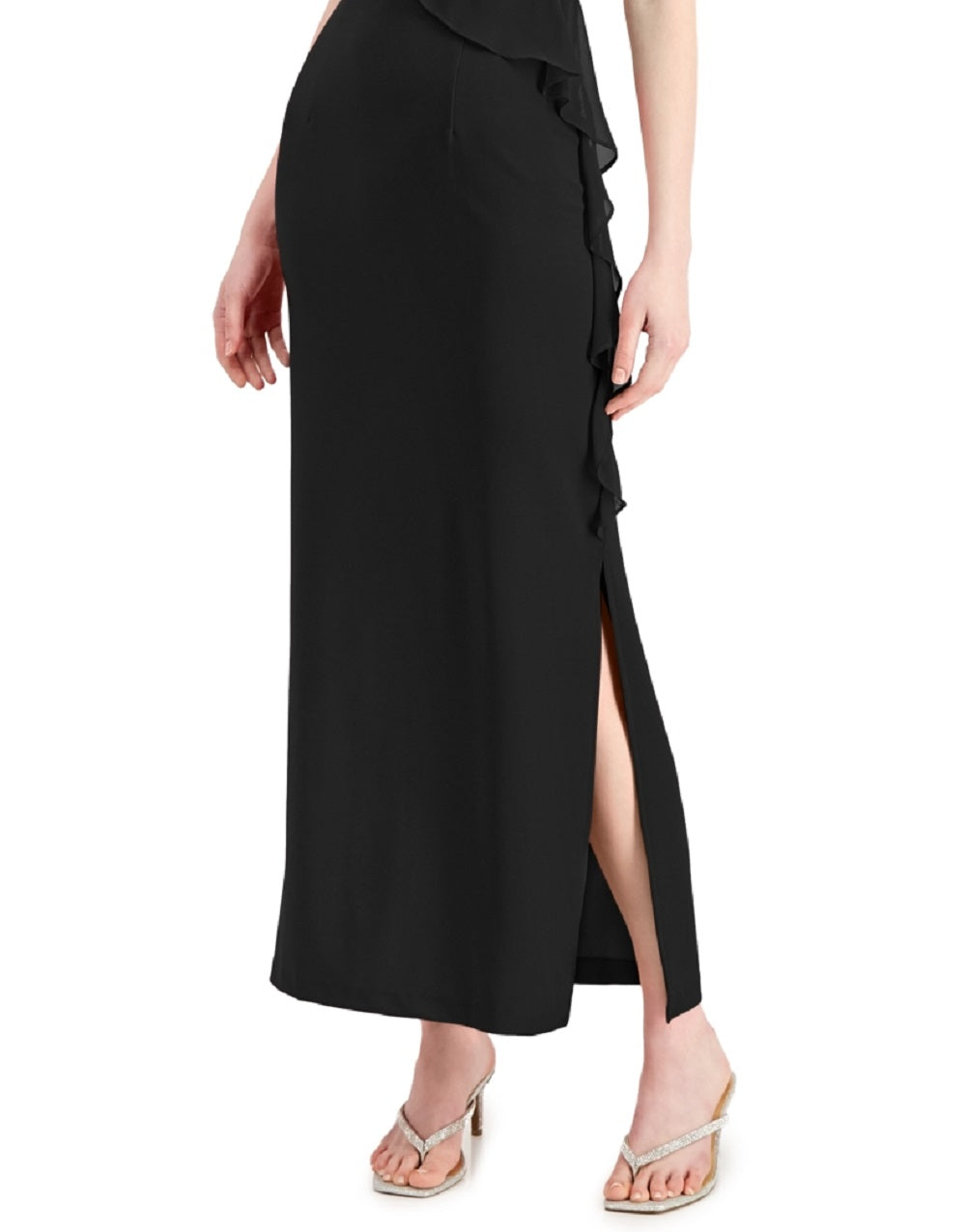 Vestido feminino Connected com babados em cascata, preto, tamanho 16
