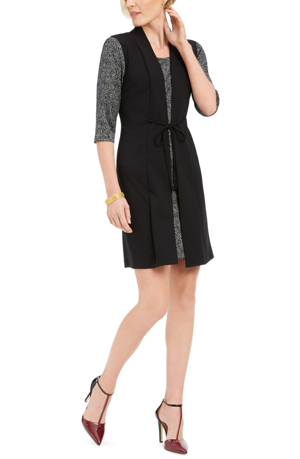 Vestido feminino Connected com jaqueta sintética, preto, tamanho 6, pequeno