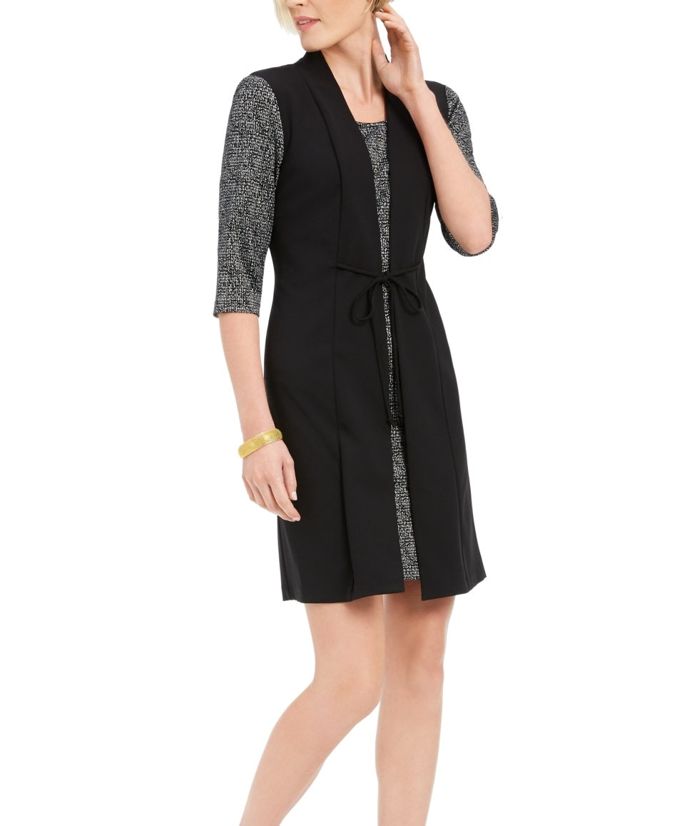 Vestido feminino Connected com jaqueta sintética, preto, tamanho 6, pequeno