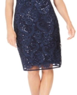 Connected Women's Floral Sequin Sheath Dress Blue Size 14