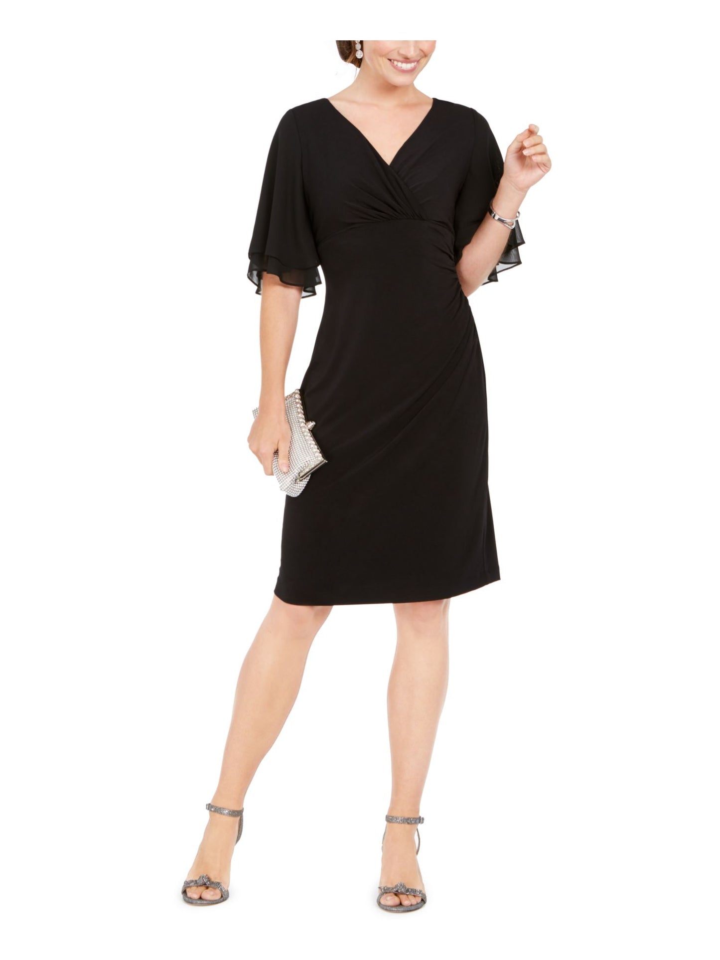 Vestido feminino Connected Apparel com mangas esvoaçantes e cintura império, preto, tamanho 14, pequeno