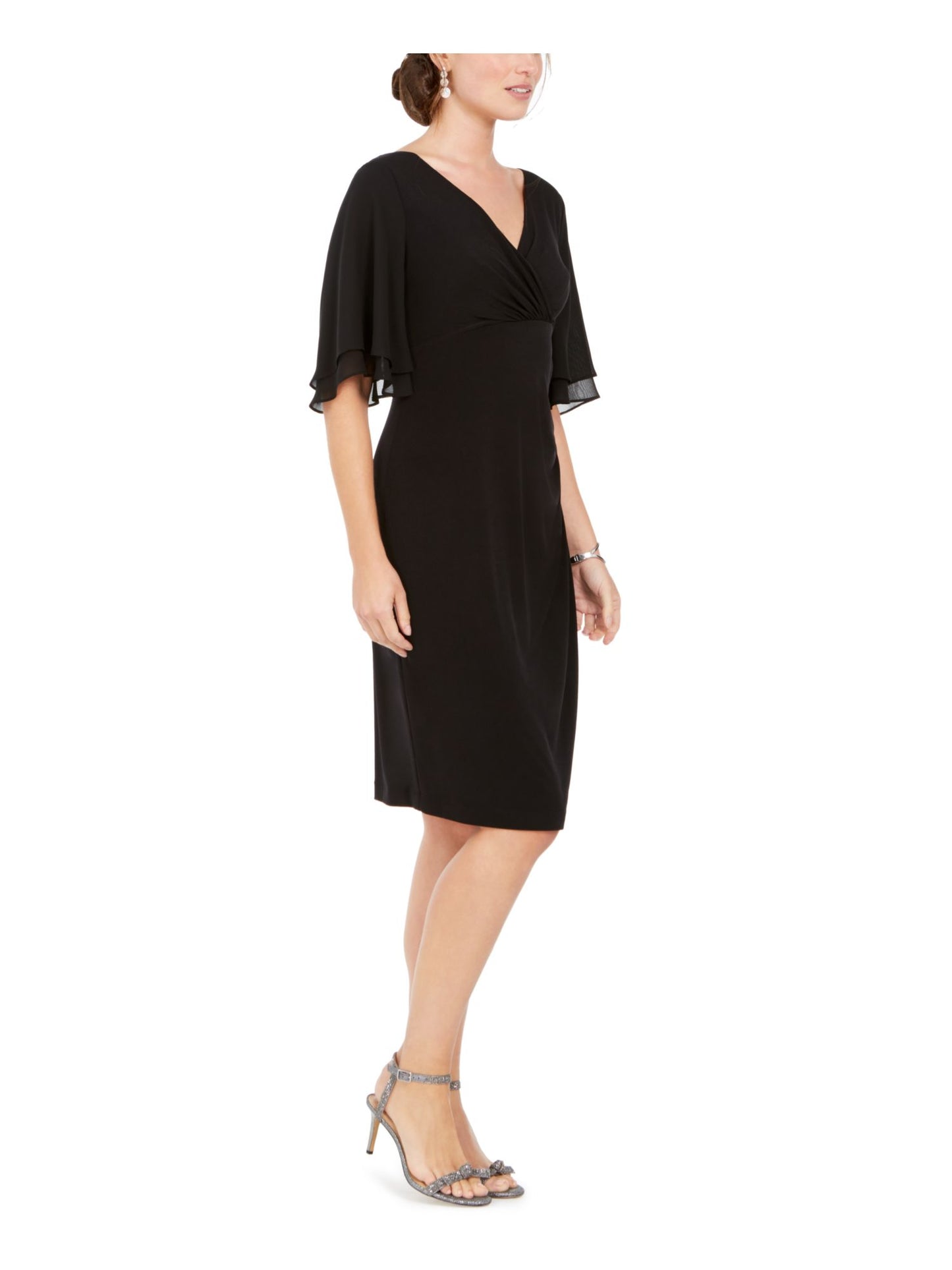 Vestido feminino Connected Apparel com mangas esvoaçantes e cintura império, preto, tamanho 14, pequeno