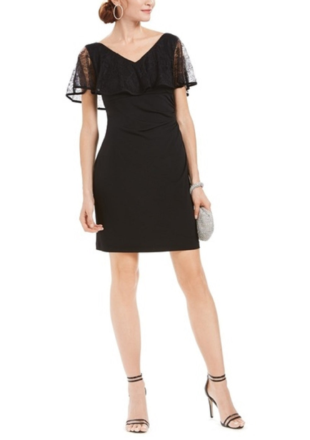 Vestido tubinho com sobreposição de renda feminino Connected Apparel, preto, tamanho 10, pequeno