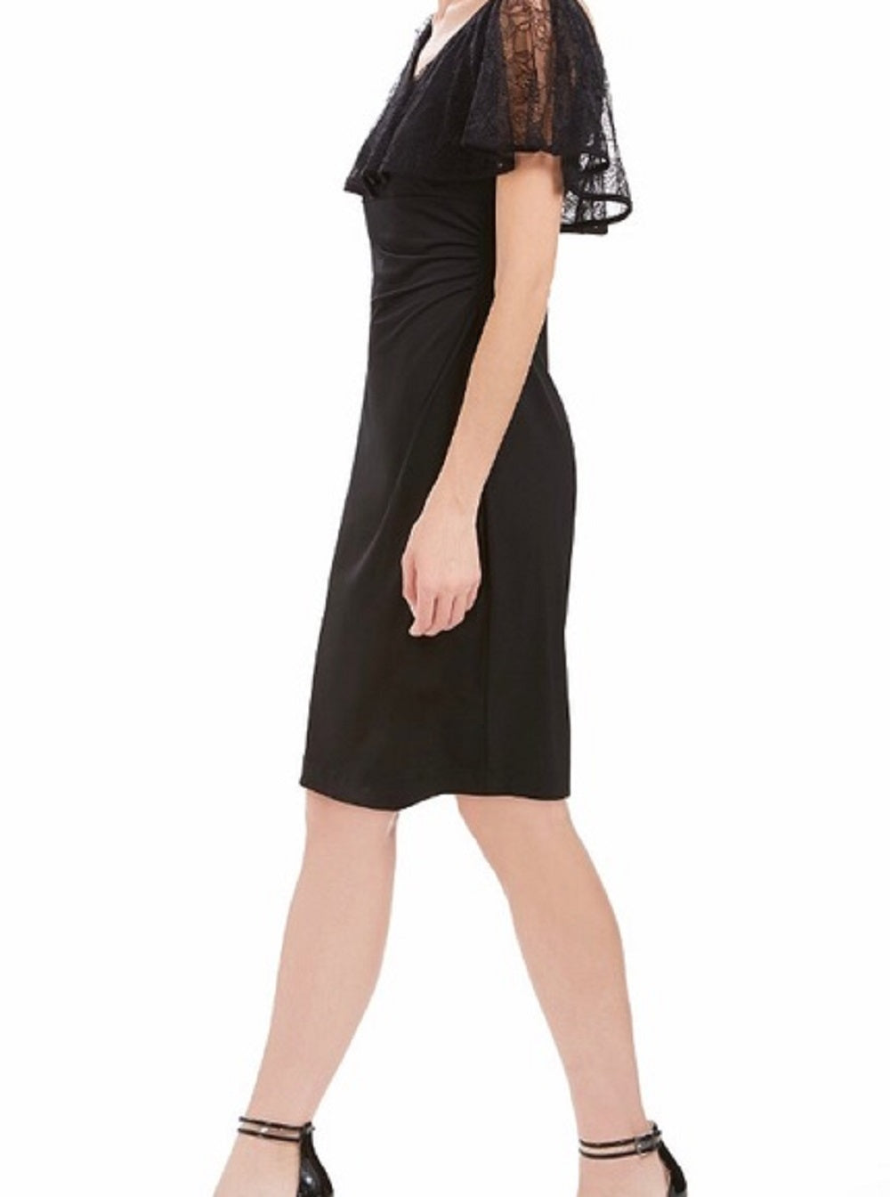 Vestido tubinho com sobreposição de renda feminino Connected Apparel, preto, tamanho 10, pequeno
