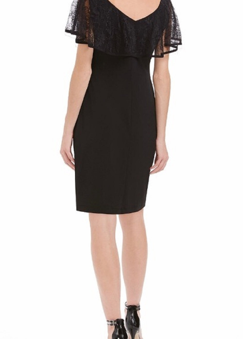 Vestido tubinho com sobreposição de renda feminino Connected Apparel, preto, tamanho 10, pequeno