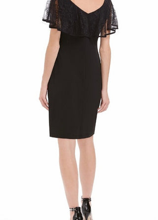 Vestido tubinho com sobreposição de renda feminino Connected Apparel, preto, tamanho 10, pequeno