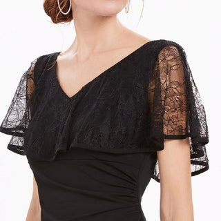 Vestido tubinho com sobreposição de renda feminino Connected Apparel, preto, tamanho 10, pequeno