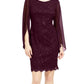 Vestido de renda com lantejoulas e mangas esvoaçantes feminino Connected, roxo, tamanho 16