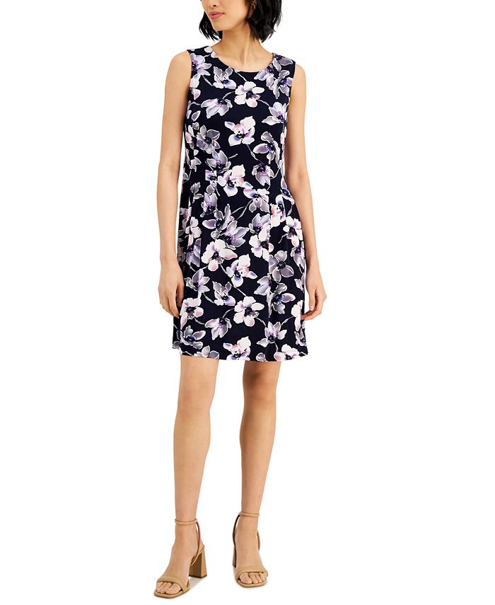 Vestido plissado com estampa floral feminino conectado, roxo, tamanho 14
