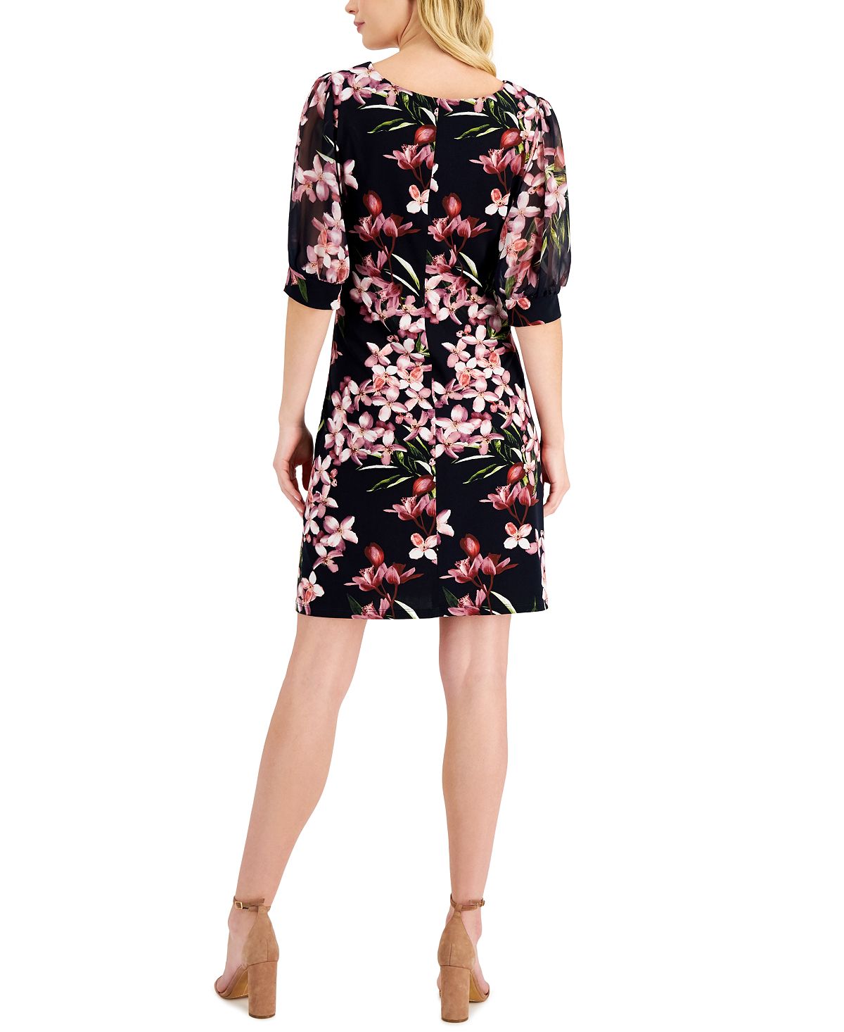 Vestido feminino com estampa floral e manga bufante, rosa, tamanho 10