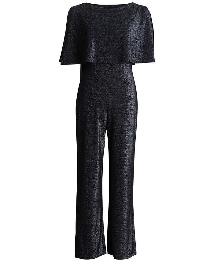 Macacão feminino com capa metálica conectado, preto, tamanho 16