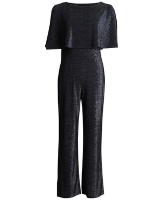 Connected Women's Metallic Cape Jumpsuit Black Size 16