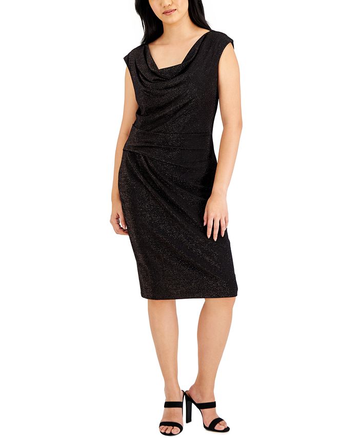 Vestido de coquetel feminino Connected com decote canoa, preto, tamanho 16