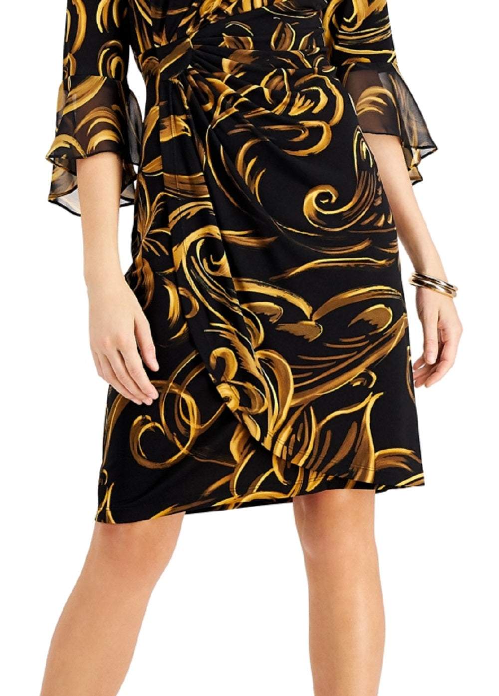 Vestido tubinho com mangas e babados feminino Connected amarelo tamanho 4 Petite