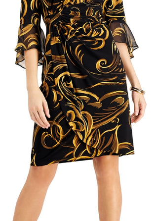 Connected Women's Ruffled Sleeve Sheath Dress Yellow Size 4Petite