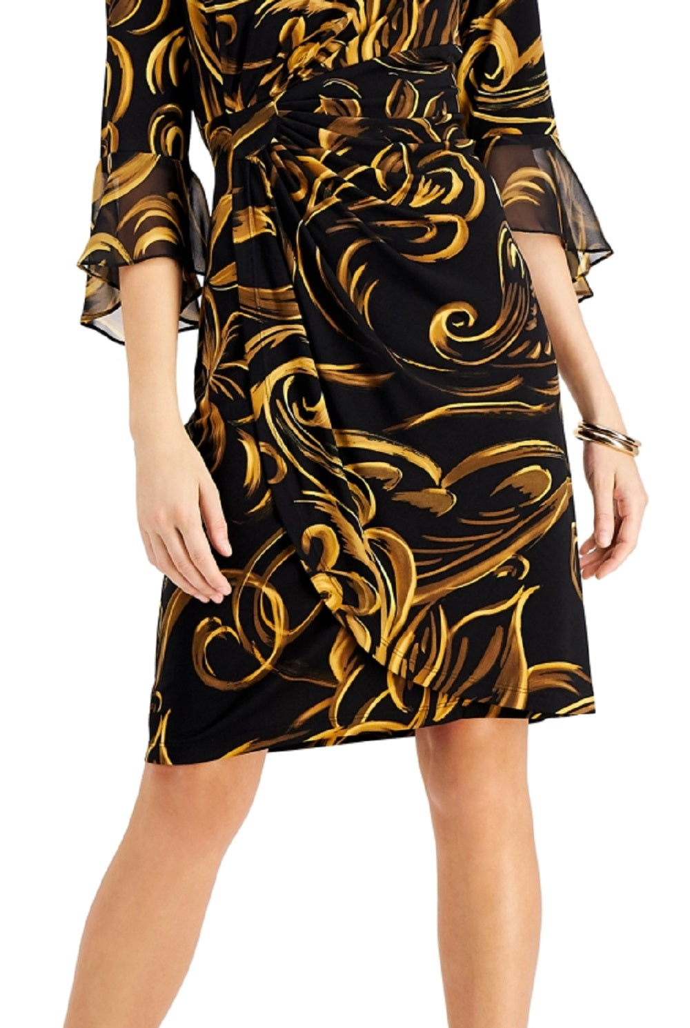 Vestido tubinho com mangas e babados feminino Connected amarelo tamanho 6 Petite