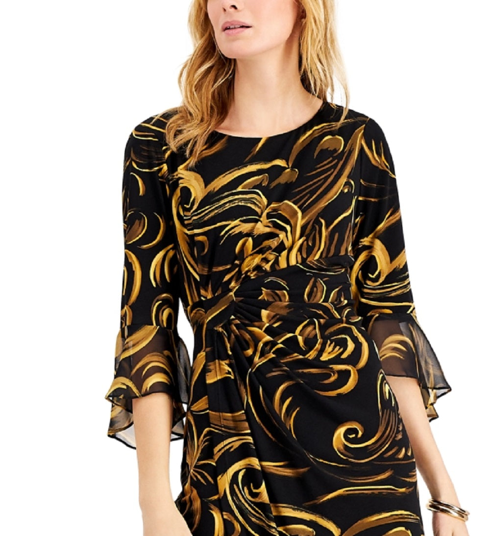 Vestido tubinho com mangas e babados feminino Connected amarelo tamanho 10 Petite