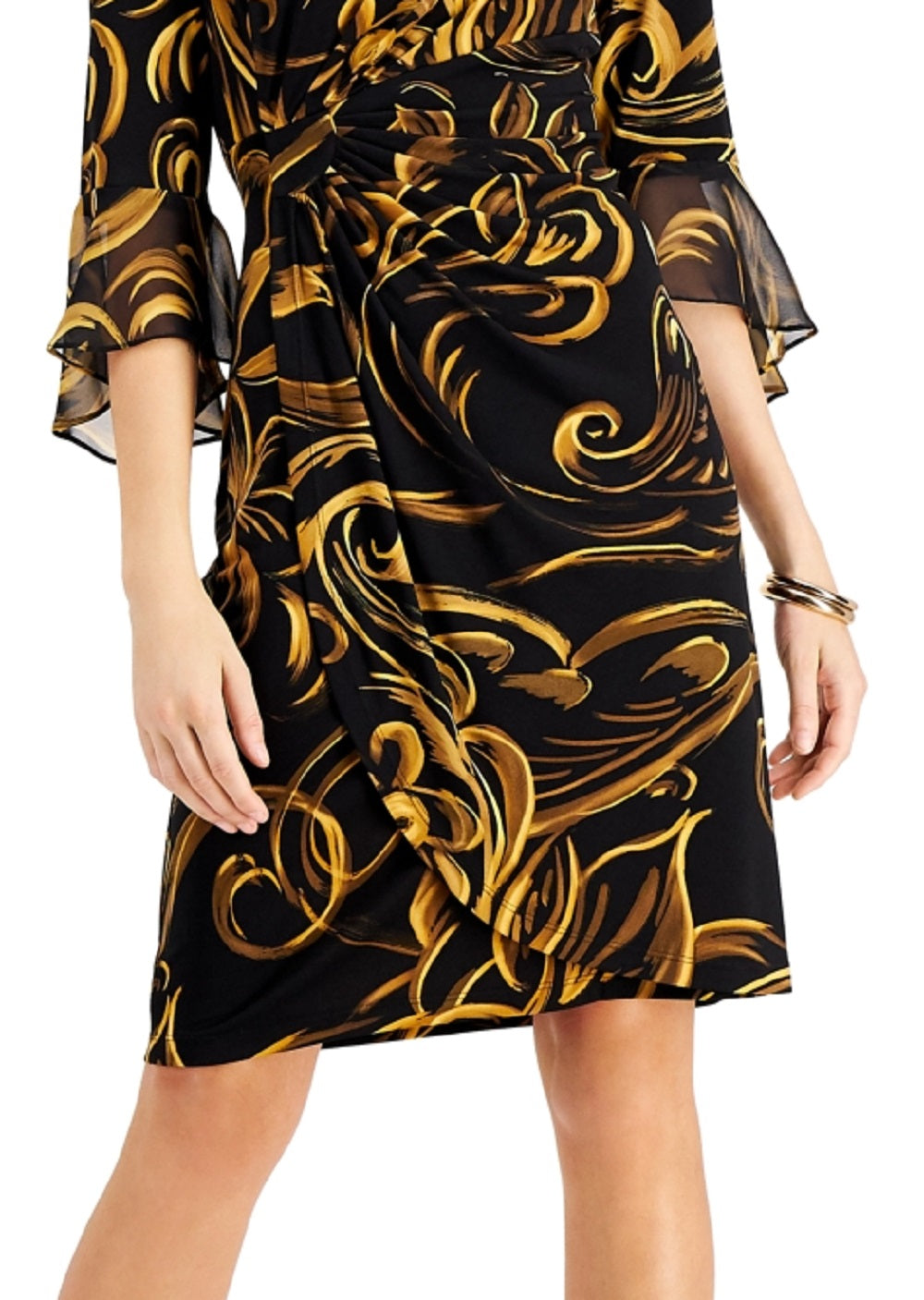 Vestido tubinho com mangas e babados feminino Connected amarelo tamanho 10 Petite
