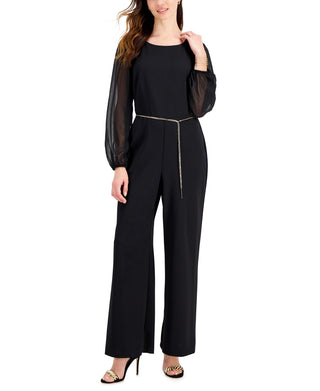 Connected Women's Chain Belt Sheer Sleeve Jumpsuit Black Size 6