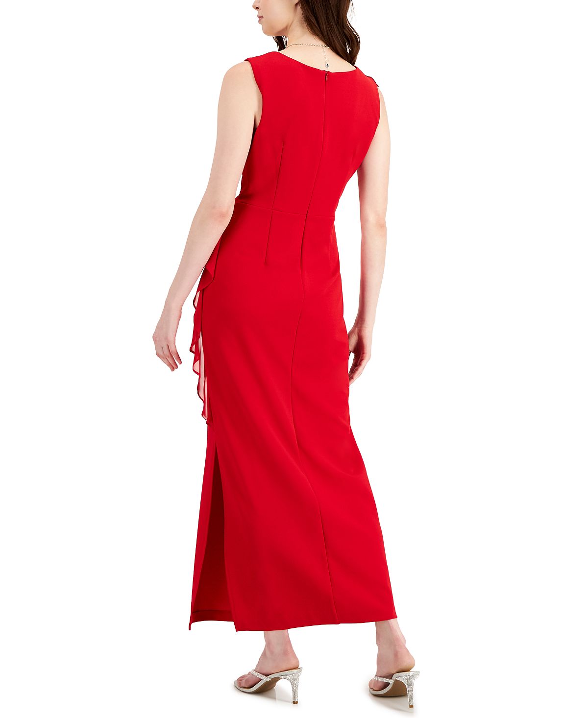 Vestido feminino Connected com babados em cascata, vermelho, tamanho 12