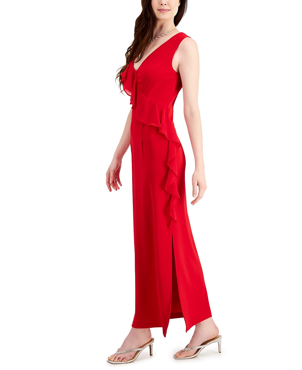 Vestido feminino Connected com babados em cascata, vermelho, tamanho 12