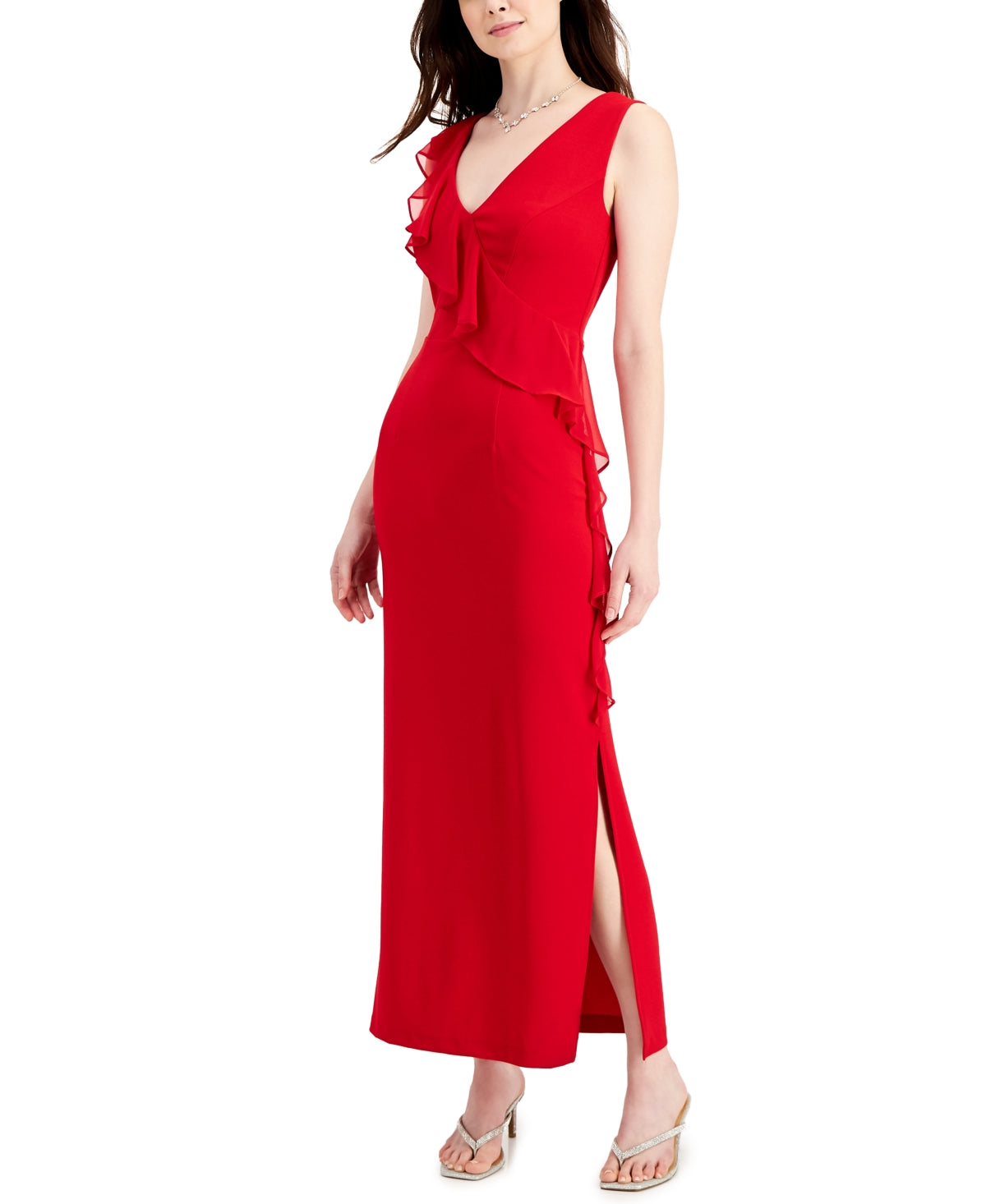 Vestido feminino Connected com babados em cascata, vermelho, tamanho 12