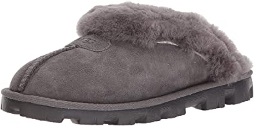 Pantufa feminina UGG com forro de pele de carneiro, cinza, tamanho 7