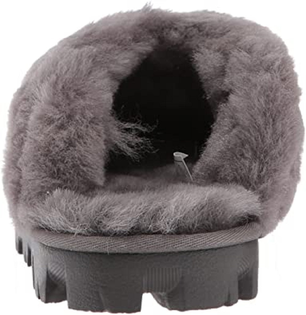 Pantufa feminina UGG com forro de pele de carneiro, cinza, tamanho 7