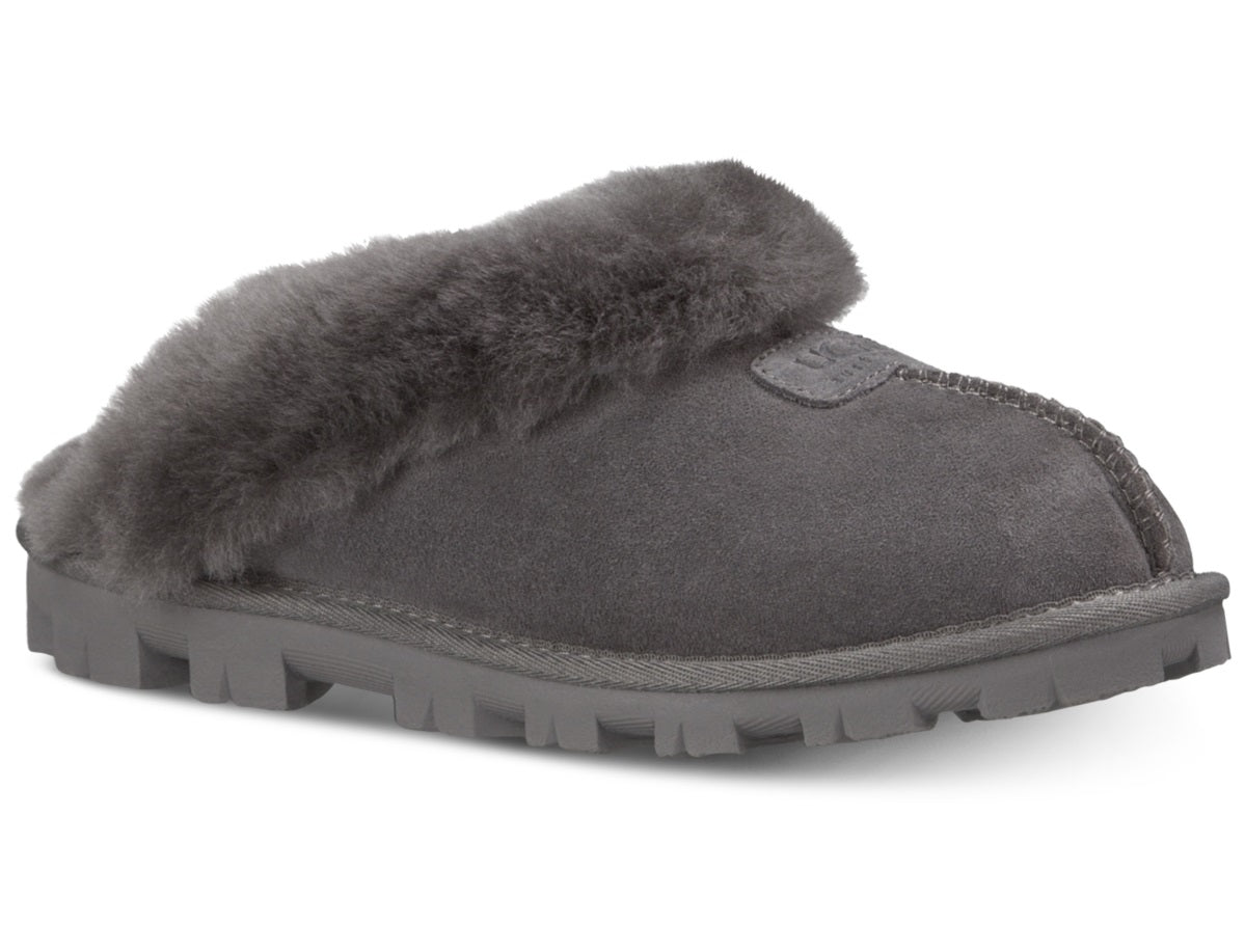 Pantufa feminina UGG com forro de pele de carneiro, cinza, tamanho 10