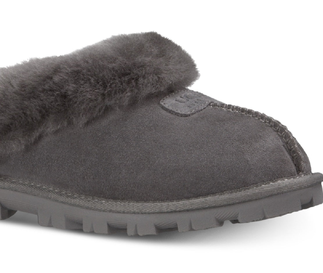 Pantufa feminina UGG com forro de pele de carneiro, cinza, tamanho 10