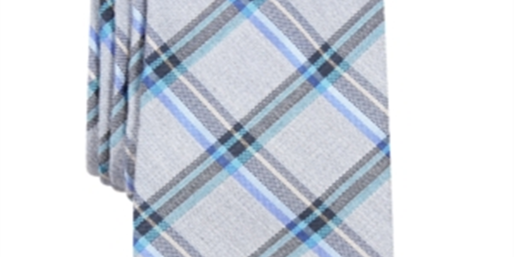 Gravata fina xadrez tartan masculina Perry Ellis, azul, tamanho regular