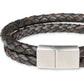Pulseira masculina de couro trançado com fio duplo sob medida, marrom, tamanho regular