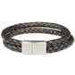 Pulseira masculina de couro trançado com fio duplo sob medida, marrom, tamanho regular