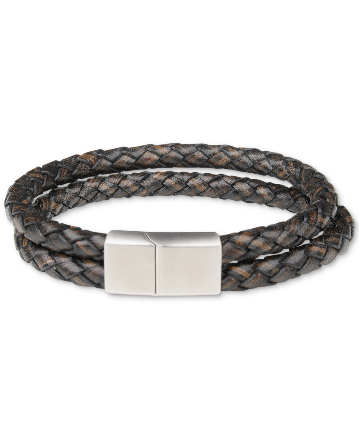 Pulseira masculina de couro trançado com fio duplo sob medida, marrom, tamanho regular