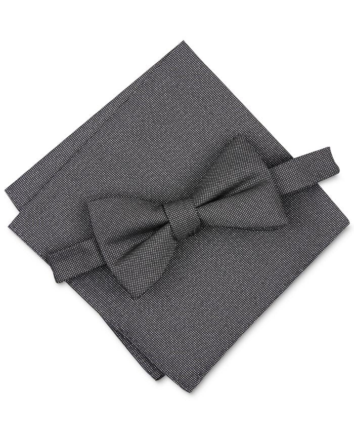 Alfani Masculino Textura Sólida Lenço de Bolso e Gravata Borboleta Cinza Tamanho Regular