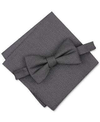 Alfani Masculino Textura Sólida Lenço de Bolso e Gravata Borboleta Cinza Tamanho Regular