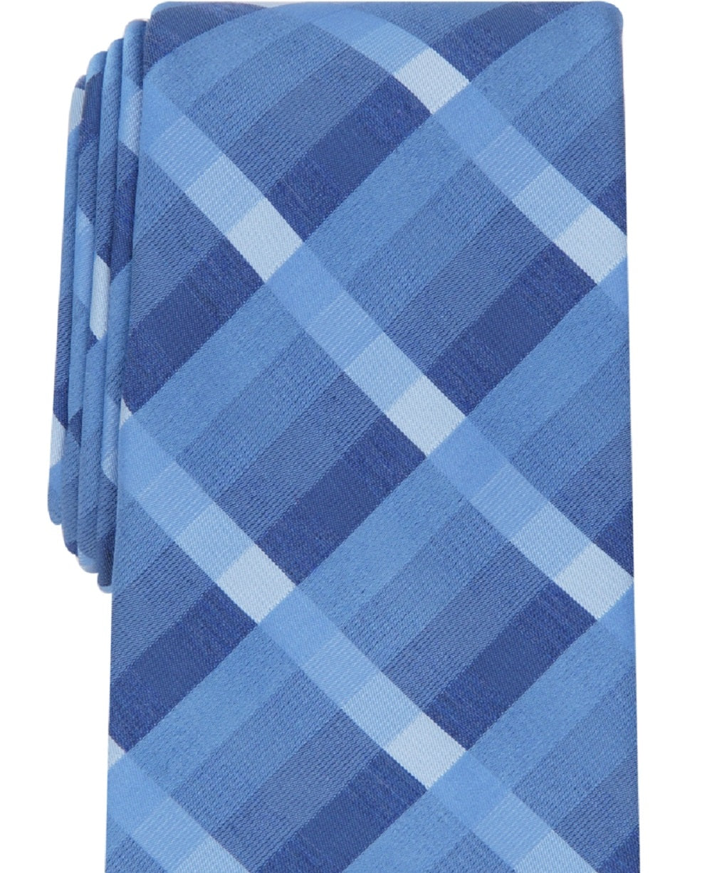 Gravata xadrez Brandon masculina Perry Ellis azul tamanho regular