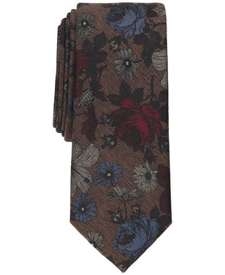 Bar III Gravata masculina skinny Sebban floral marrom tamanho regular