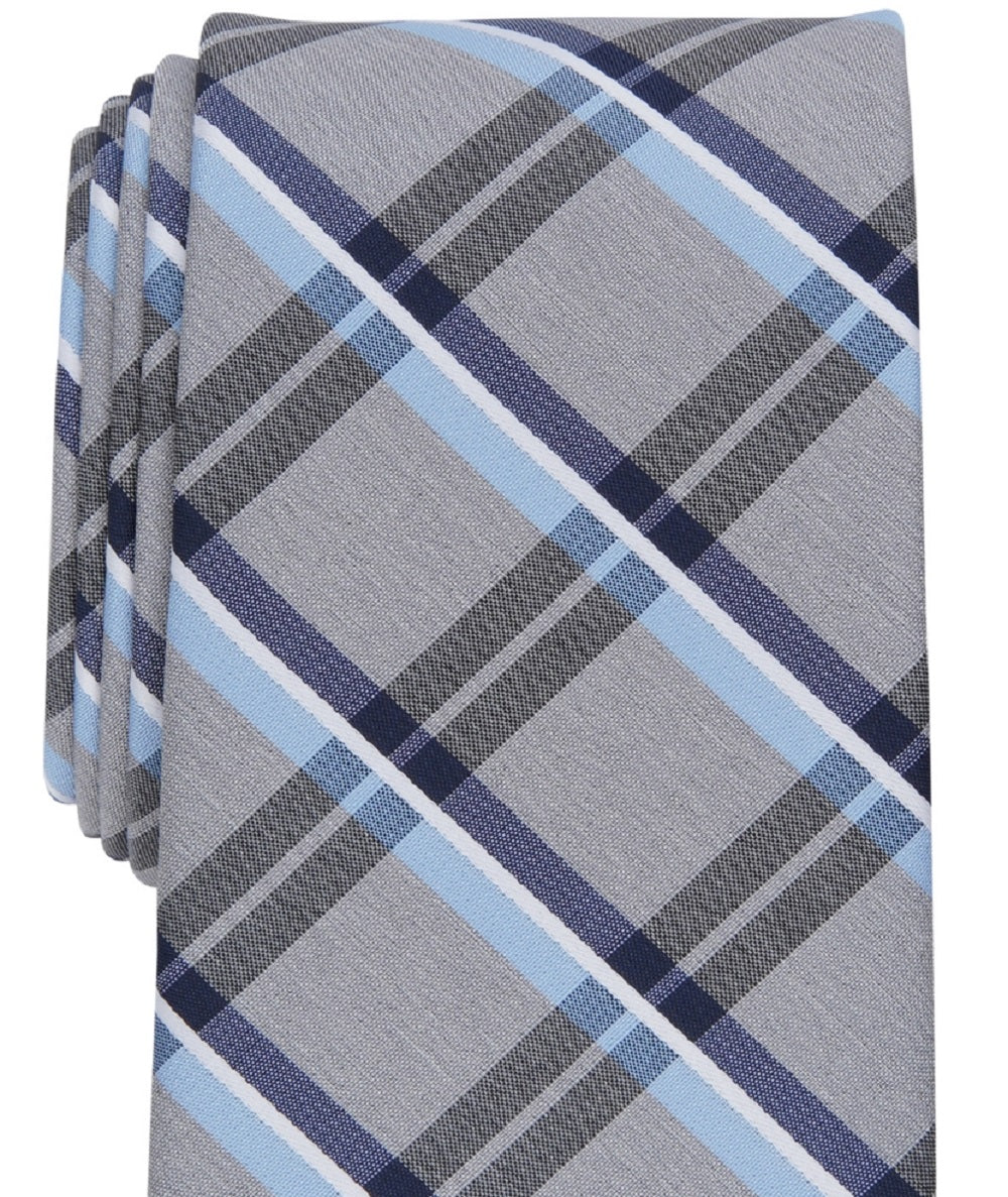 Gravata xadrez Caplan masculina Perry Ellis cinza tamanho regular