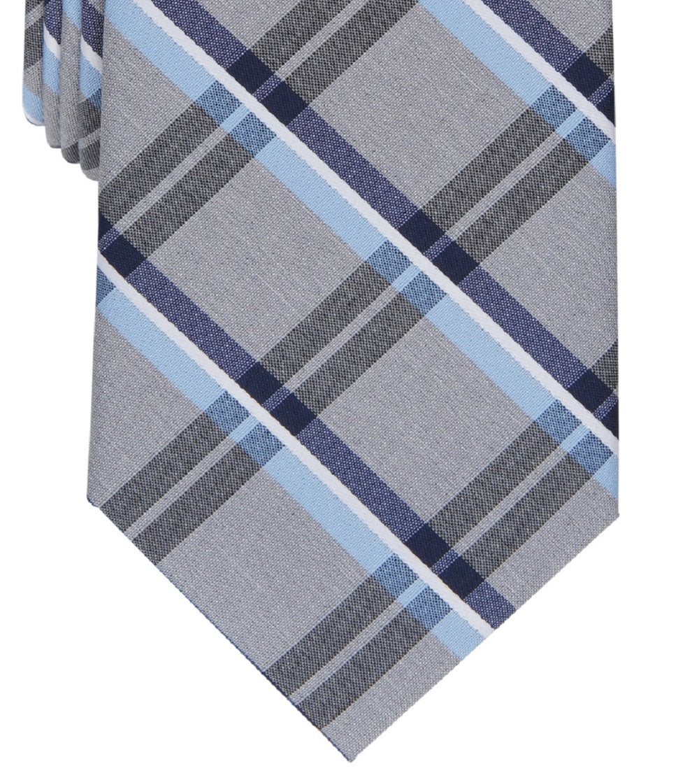 Gravata xadrez Caplan masculina Perry Ellis cinza tamanho regular